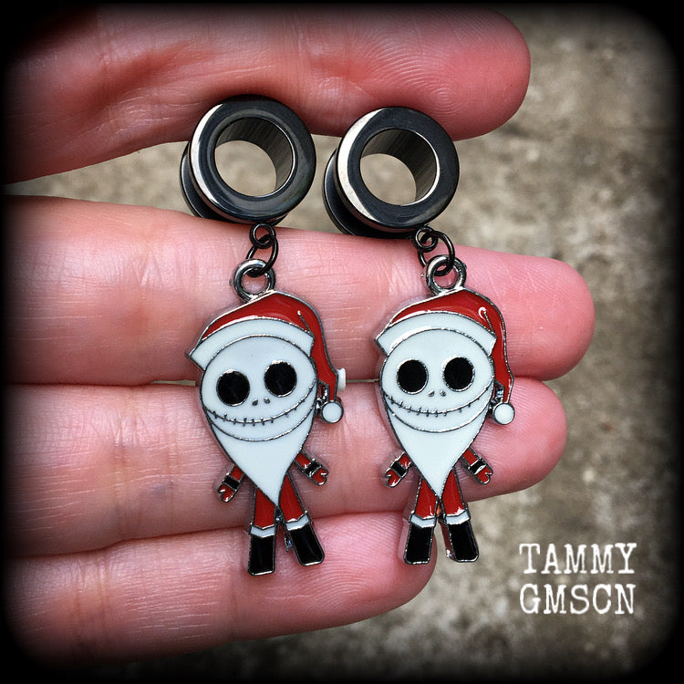 Jack Skellington earrings-Christmas tunnel earrings