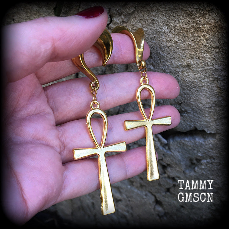 Ankh gauged earrings