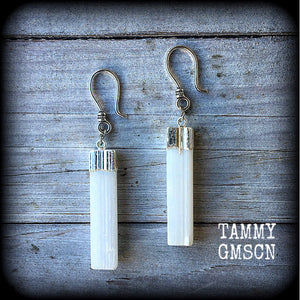 Selenite earrings-Ear hangers