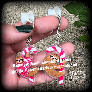 Sloth and Candy cane Christmas earrings