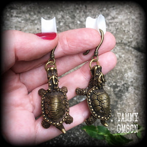 Dragon turtle earrings-Ear hangers