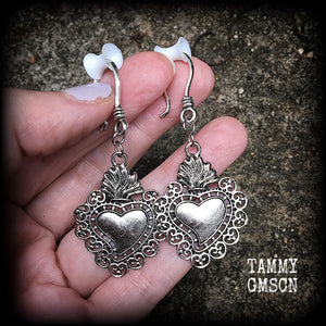 Sacred heart earrings-Ear hangers