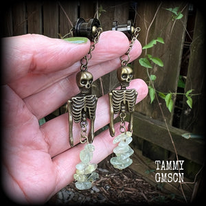 Bronze and Serpentine mermaid skeleton earrings