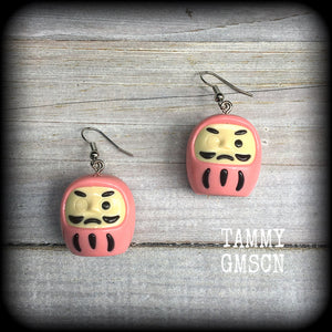 Pink daruma earrings Daruma dolls Japanese dolls Japanese earrings Daruma ear hangers Daruma ear weights Unique ear weights Stretched ears Stretched lobes Ear gauges Pierced Gauged earrings 4mm 6mm 8mm 10mm 12mm 14mm 16mm 19mm 22mm 25mm 28mm 30mm