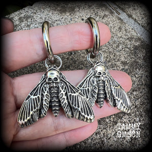 Deaths head moth gauged hoop earrings