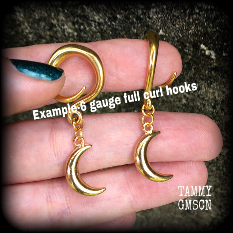 Crescent moon gauged earrings