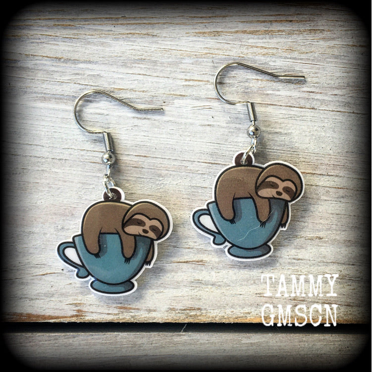 Sloth earrings Coffee earrings Animal earrings Sloth jewelry Teacup earrings Animal jewelry Coffee cup earrings Pet earrings Cute earrings Quirky earrings Unique earrings Gifts for girls Gifts for her Stocking stuffers Christmas gifts Secret Santa 