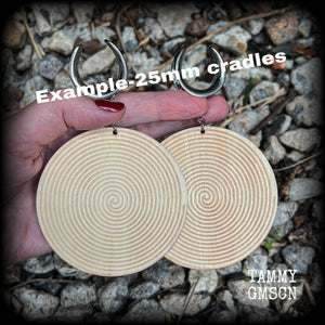 Tribal spiral wood disc earrings-Gauged earrings