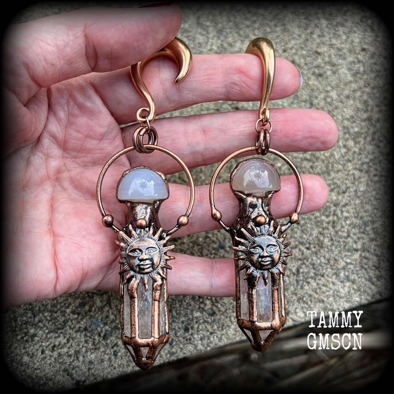 Clear quartz gauged earrings-Sun God ear weights