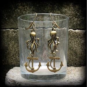 Octopus and anchor earrings-Sea shanty earrings