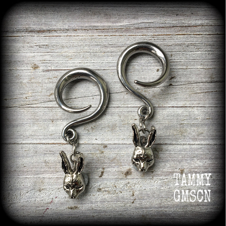 Donnie Darko gauged earrings-Easter bunny earrings