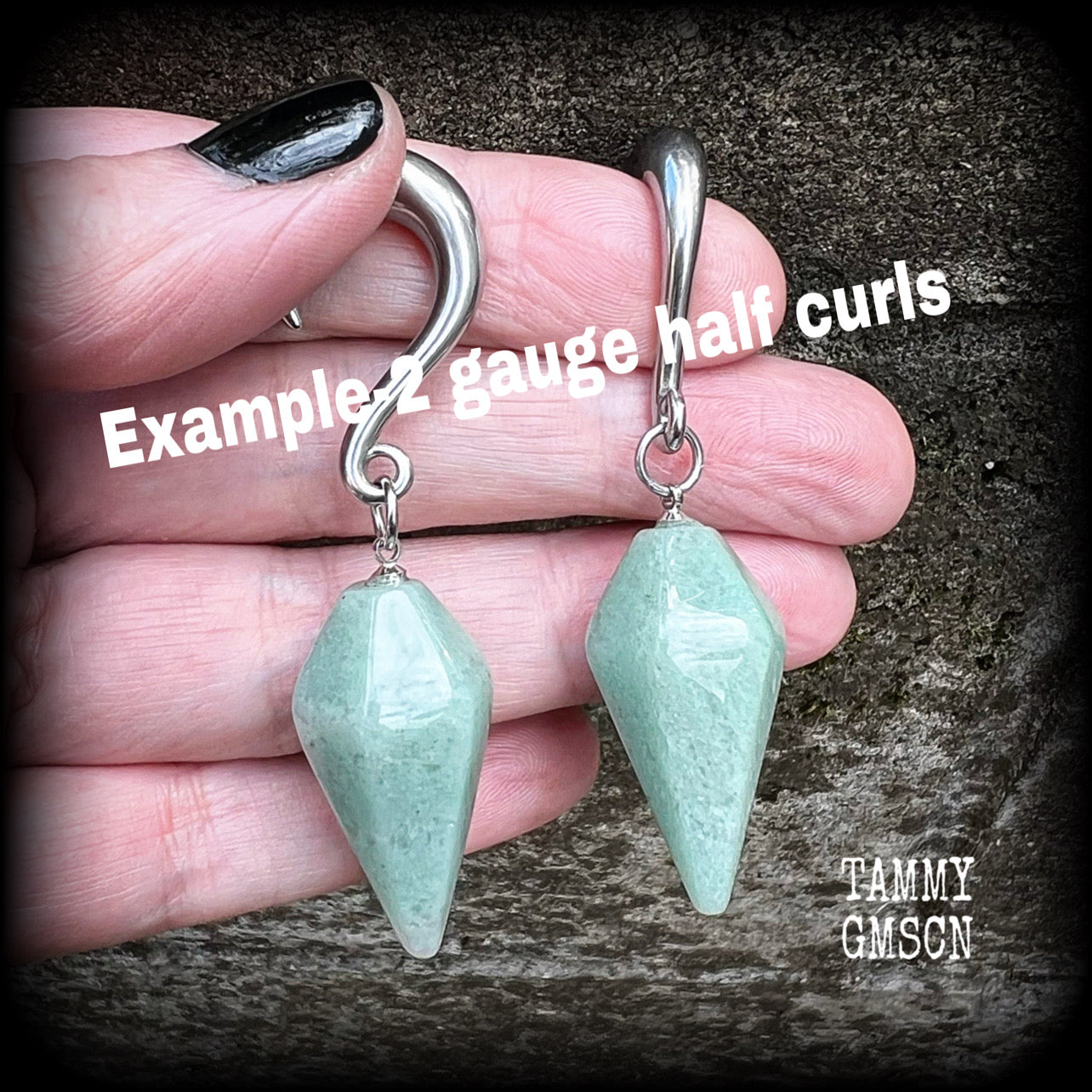 Aventurine gauged earrings-Gemstone ear wieghts