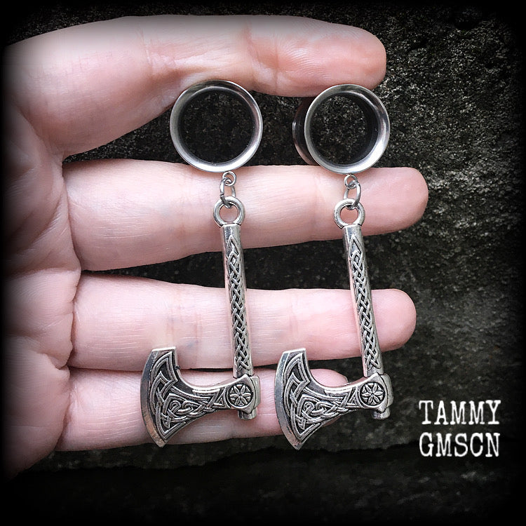 Viking axe tunnel earrings