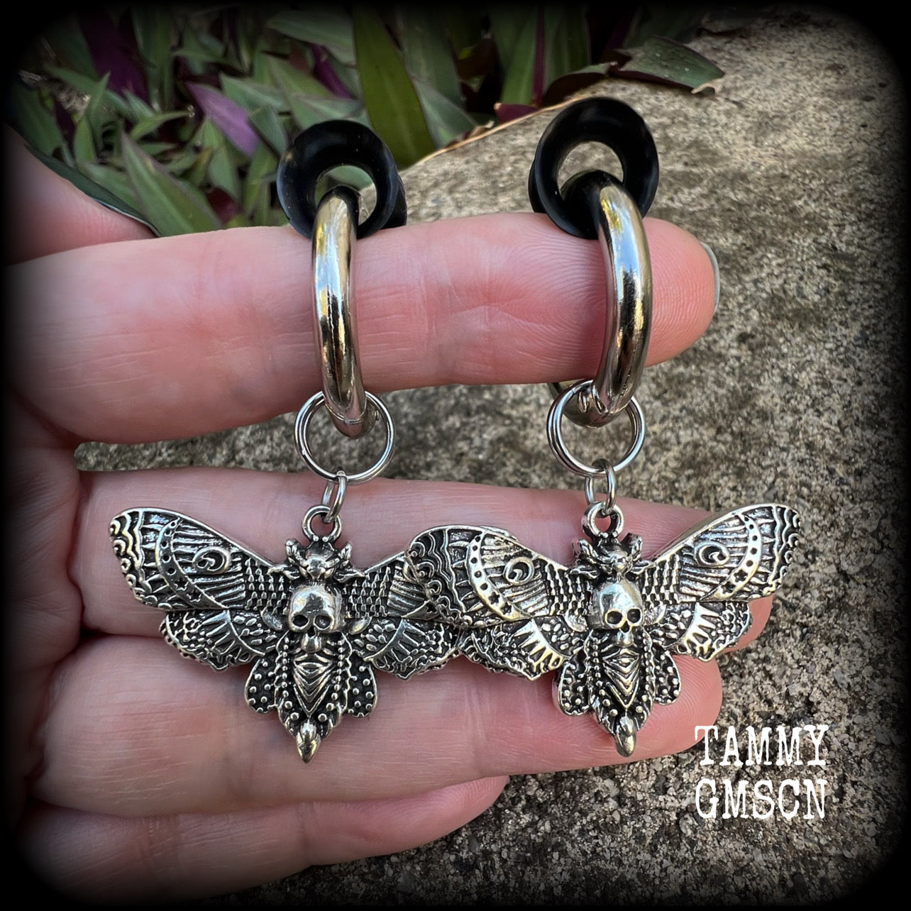 Deaths head moth gauged hoop earrings