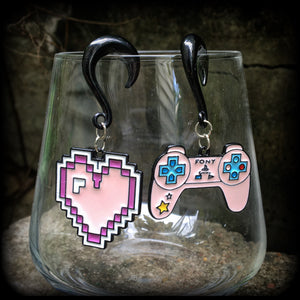 Gamer girl ear gauges-Pixel heart gauged earrings