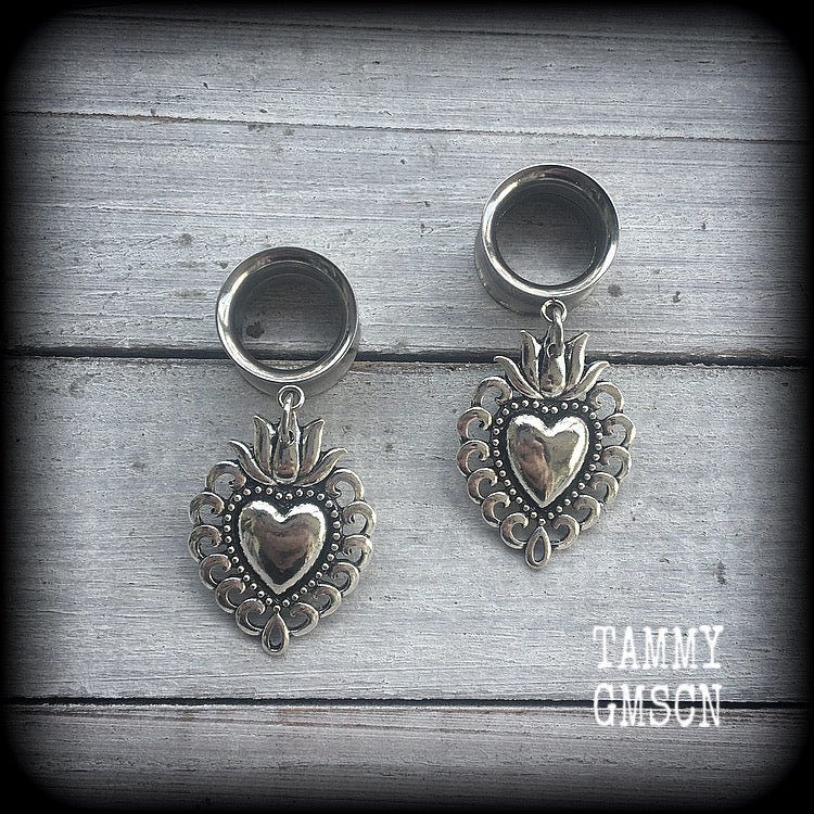 Sacred heart tunnel earrings