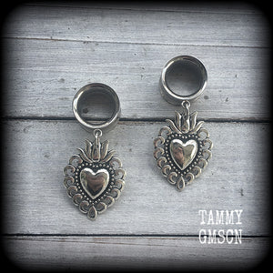 Sacred heart tunnel earrings