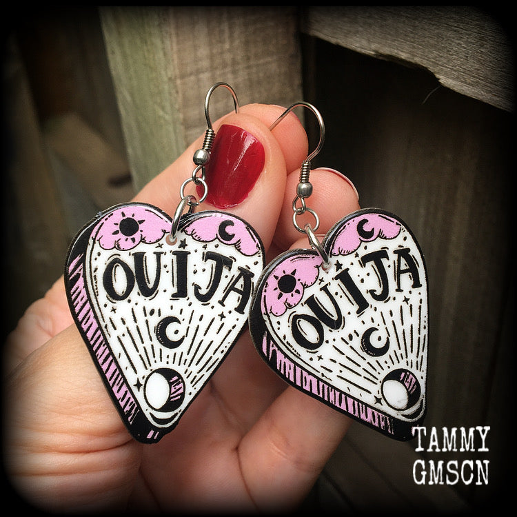 Ouija board planchette earrings-Pastel goth