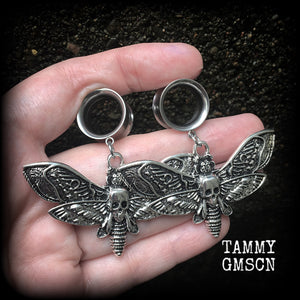 Deaths head moth tunnel earrings