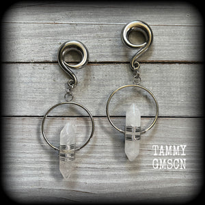 Clear quartz gauged earrings