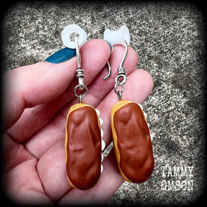 Chocolate eclair earrings-Donut earrings