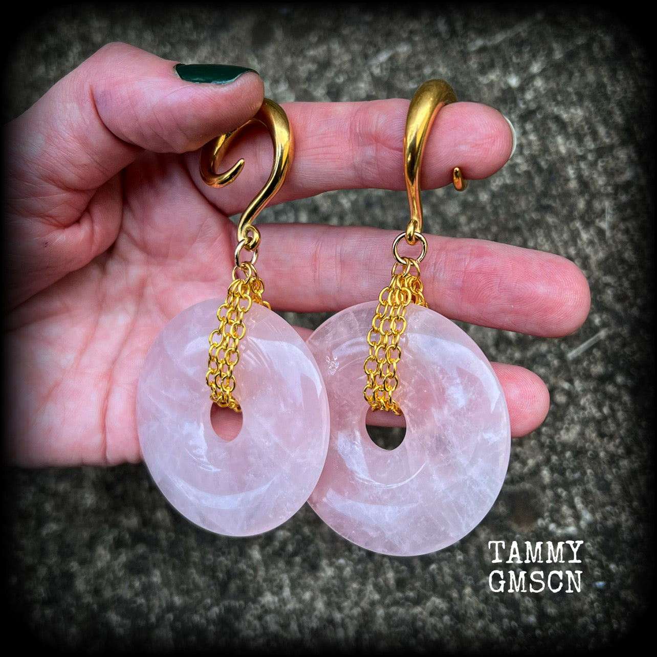 Rose quartz gauged earrings-Ear weights