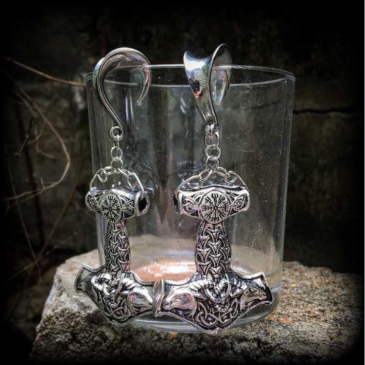 Thors hammer gauged earrings-Ear weights