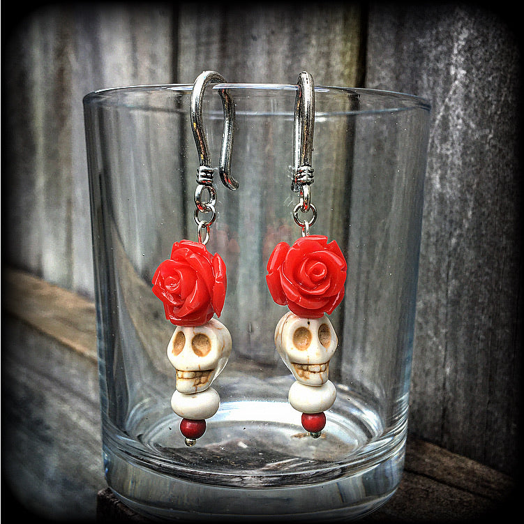 Day of the dead Rose and skull earrings