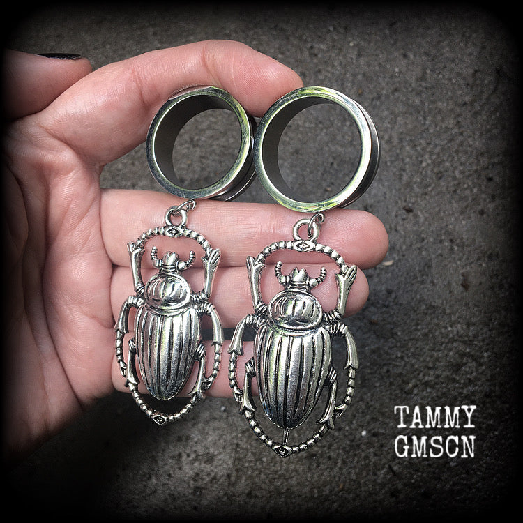 Scarab beetle tunnel earrings