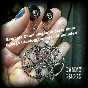 These gorgeous gothic earrings feature an antique silver Baphomet, are light weight (8 grams a piece) and nice and dangly, measuring 8cms from tip to tip.