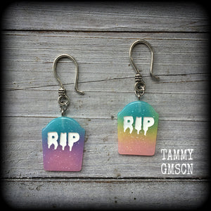 Pastel goth tombstone earrings-Halloween earrings