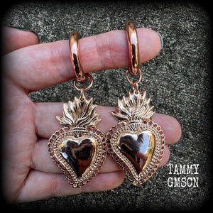 Sacred heart hoop gauged earrings