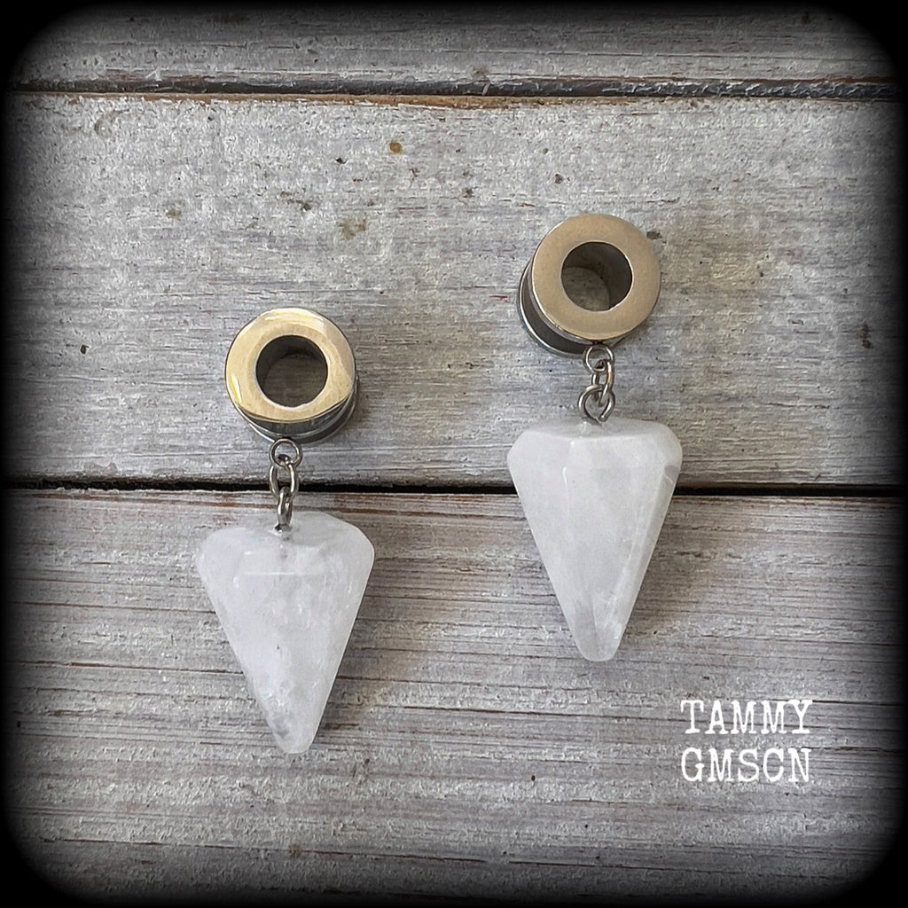 Quartz tunnel earrings-Gemstone tunnels