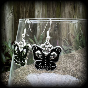 Skull butterfly earrings-Gothic earrings