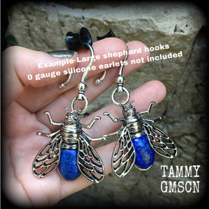 Lapis Lazuli insect earrings-Gemstone ear hangers