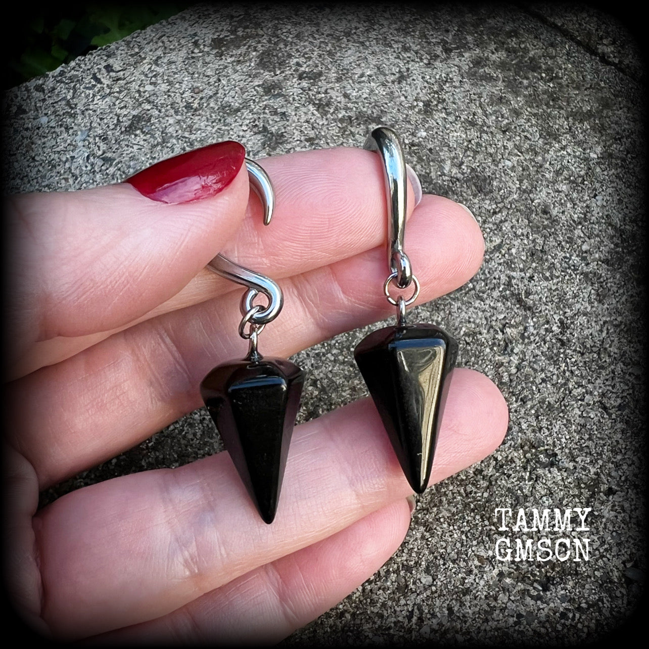 Black obsidian gauged earrings-Gemstone gauges