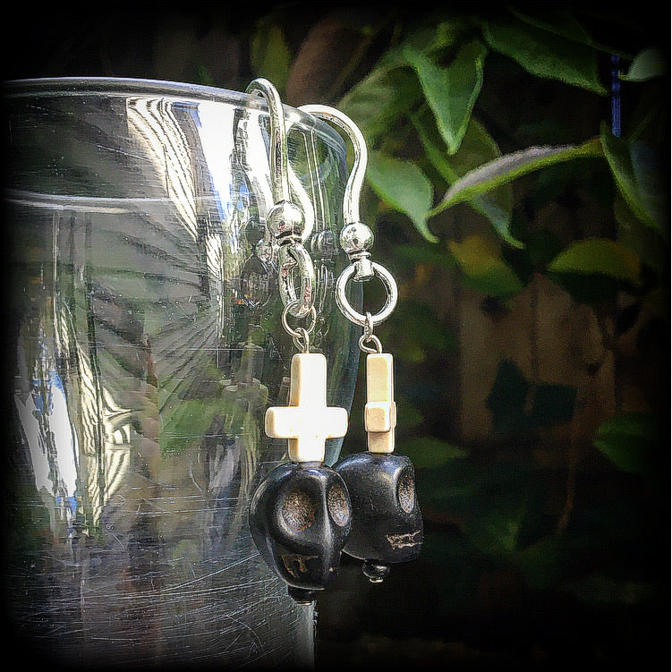 Baron Samedi black skull ear hangers