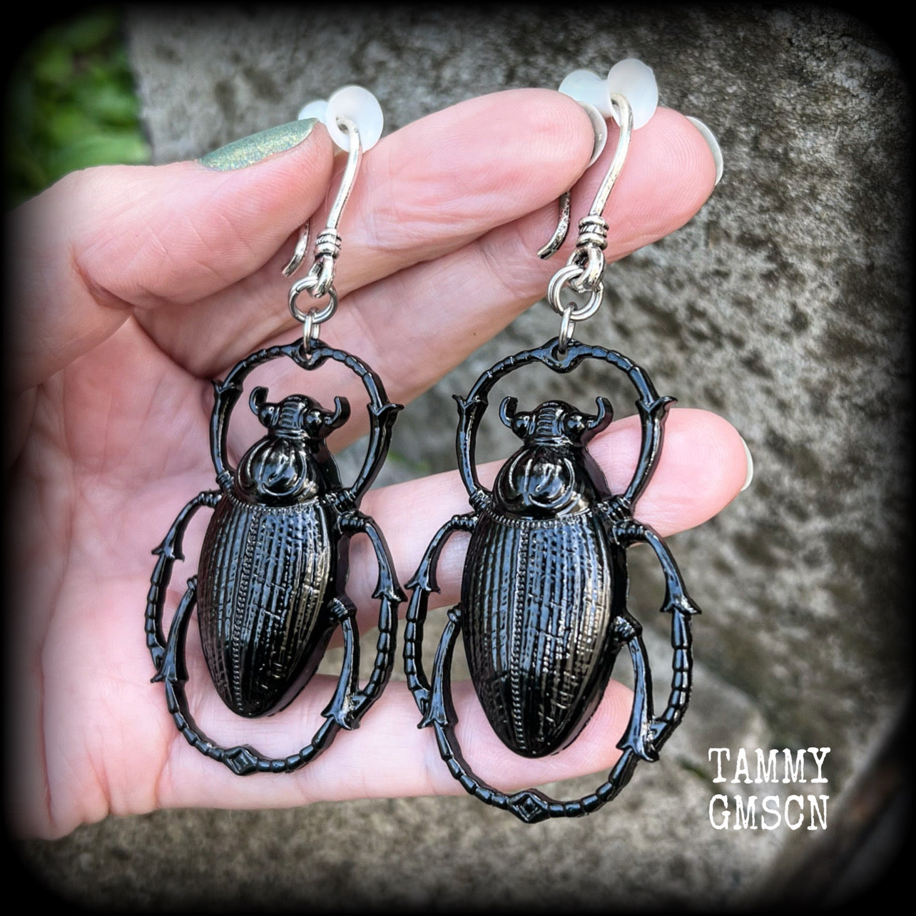 Scarab beetle earrings-Insect ear hangers