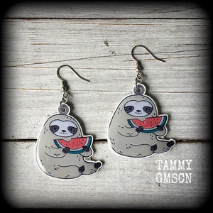 Sloth earrings-Watermelon slice earrings