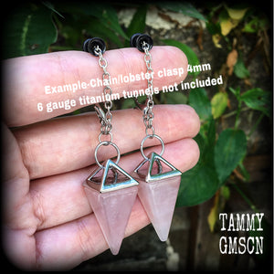 Rose quartz earrings-Tunnel dangles