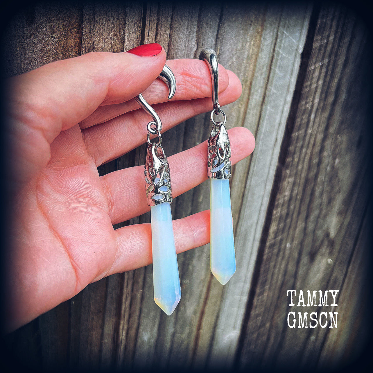 Opalite gemstone gauged earrings