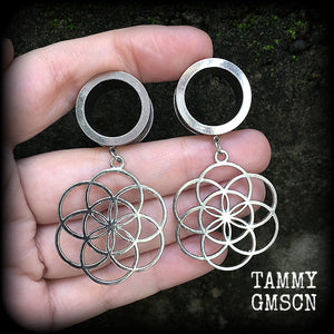 Flower of life tunnel earrings