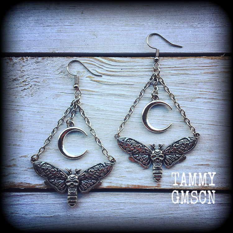 Deaths head moth earrings-Crescent moon earrings