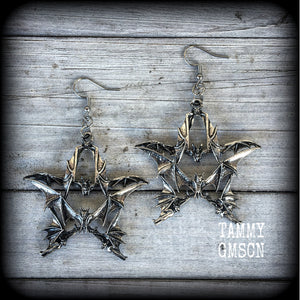 Bat earrings-Pentagram earrings-Halloween earrings