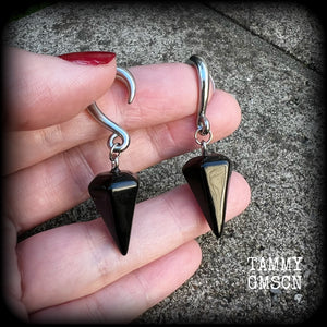 Black obsidian gauged earrings-Gemstone gauges