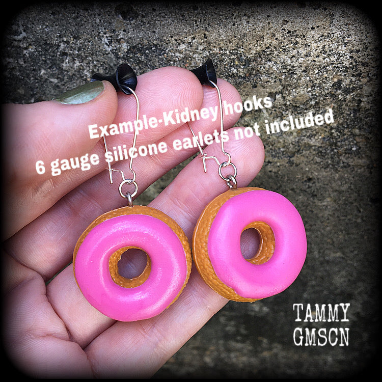 Pink iced doughnut earrings-Donut earrings