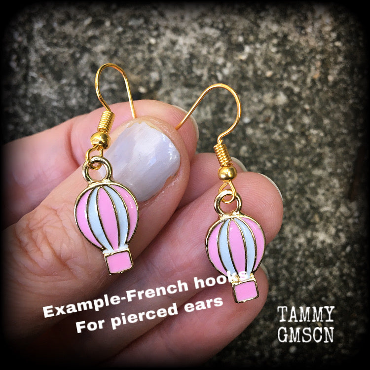 Pink and white hot air balloon earrings