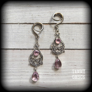 Pink Kunzite gemstone gauged earrings-Ear gauges