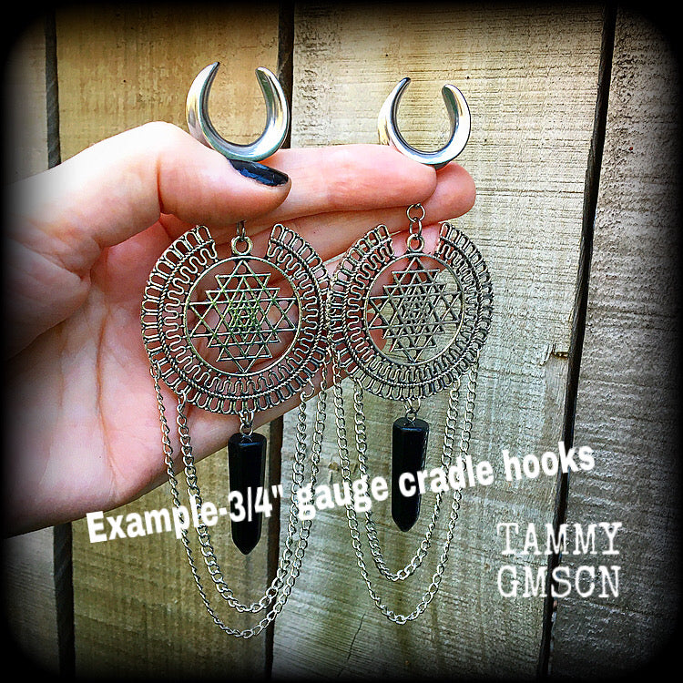 Sri Yantra ear gauges Black obsidian ear weights Mandala earrings 19mm 3/4” ear weights Ear hangers 6g 2g 0g 00g 1/2” 9/16” 5/8” 3/4” 7/8” 1" 1.10" 1.18" Esoteric jewelry Geometric jewelry Mandala ear weights Stretched ears Stretched lobes 