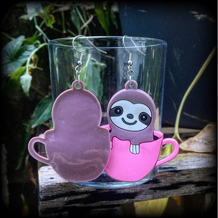 Sloth earrings-Coffee cup earrings